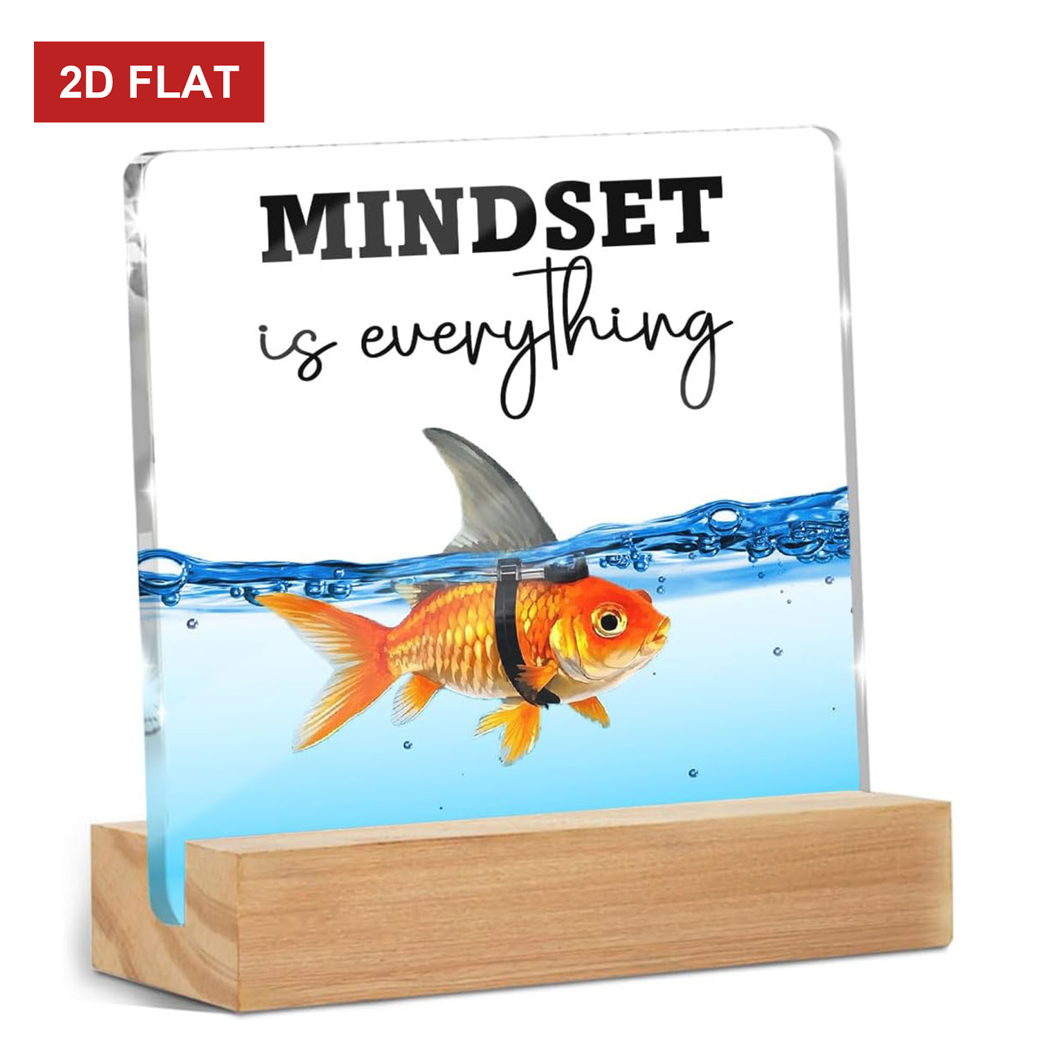 Image of 2d Flat Motivational Presents For Women, Men, Colleagues, , Humorous Goldfish Desk Decoration Acrylic Plaque, Uplifting Affirmation Desk Additions For Office , 4x4 Inches