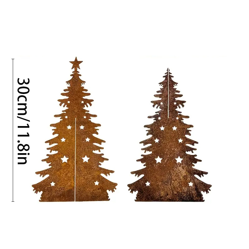 TEMU 2pcs Vintage Metal Christmas Tree Decorations - Rustic Farmhouse Indoor/ Xmas Suitable For Garden, Pots & Mantels, No /electricity, Assembly,