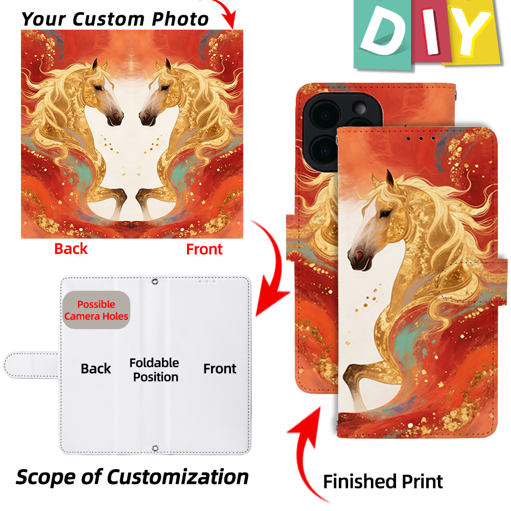 TEMU Phone Case: Diy Customizable Uv Printed Phone Case With Synthetic Leather Material, Multiple Card Slots, Customizable Wallet Design For