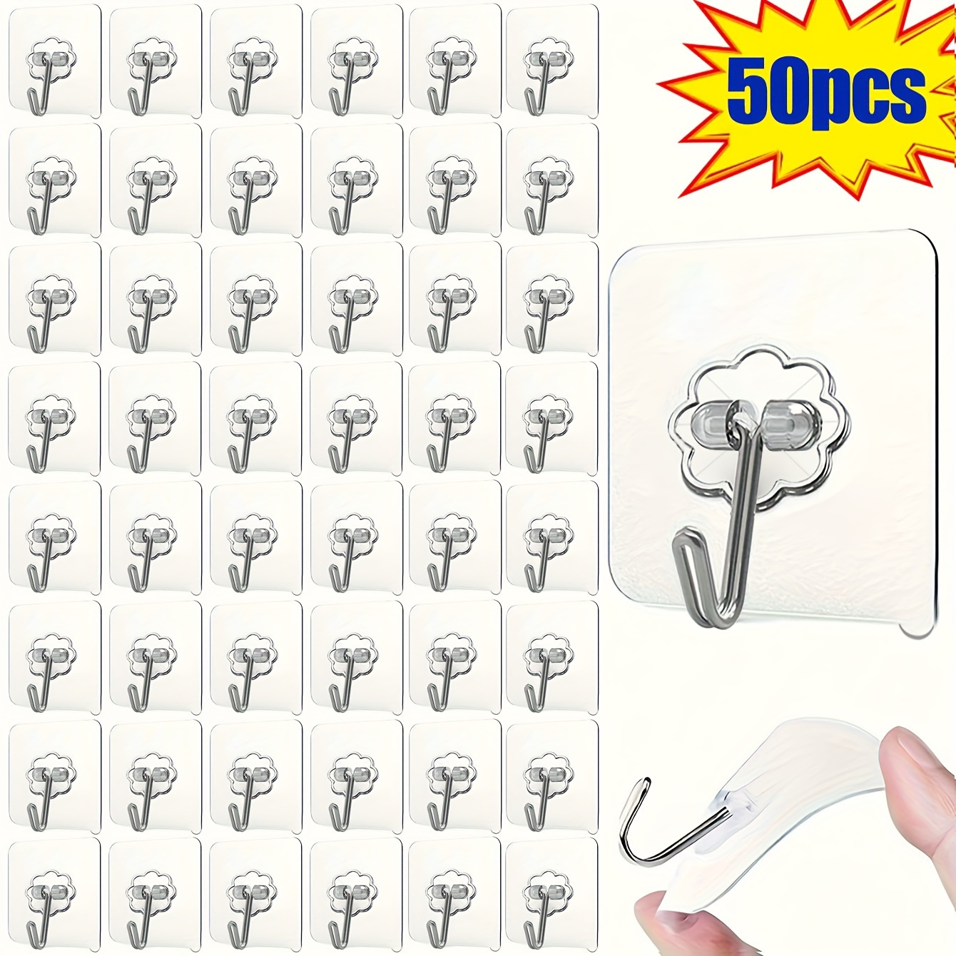TEMU 50 ganci senza cuciture, ganci adesivi resistenti per bagno , ganci trasparenti, ganci per utensili da cucina