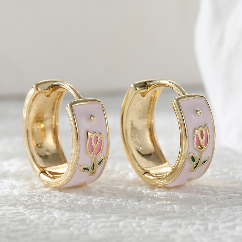 TEMU Gentle Wind Pink Tulip Enamel Earrings Small Earrings Design Fresh Atmosphere Workplace Versatile Women's Earrings
