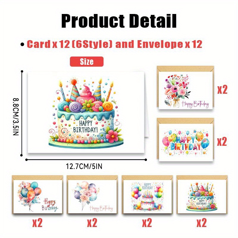 24pcs Vibrant Happy Birthday Cards With Envelopes – Fun Designs Featuring Balloons, Cakes, And Festive Decorations – , Family, Teachers, And , Birthday Decorations