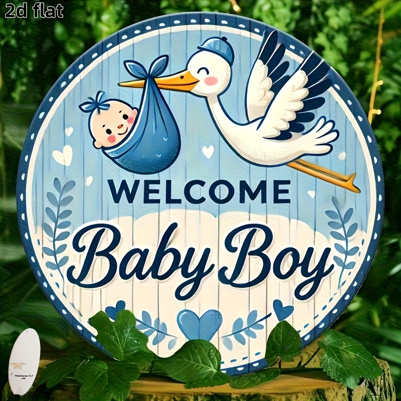 Image of 2d Flat, 7.8inch Round Simple Sign With Swan And , Light Blue And White, Perfect For Baby Room, Living Room Or Gift Decoration, Baby Room Wall Decoration, Room Theme, Handmade Look, 2d Flat