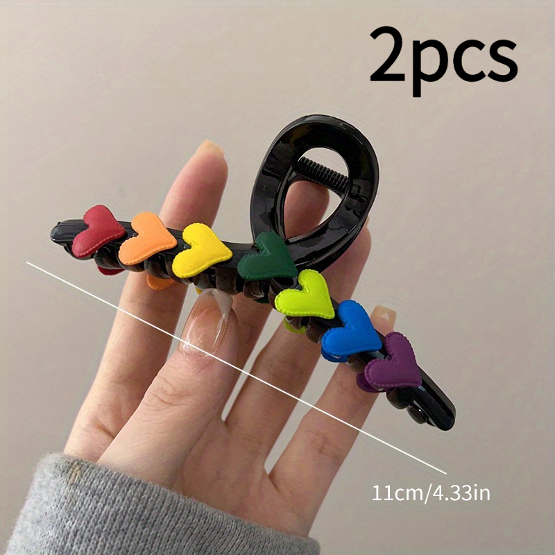 2 Valentine's Day Heart Hair Clip For Women, Rainbow Heart Large Claw Clip, Elegant Heart-shaped Ponytail Shark Clip, Hair Accessory, Valentine's Day Gift For Girlfriend.easter