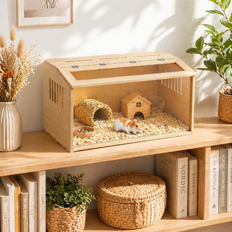 Wooden Transparent Hamster Cage Multi-Level Space