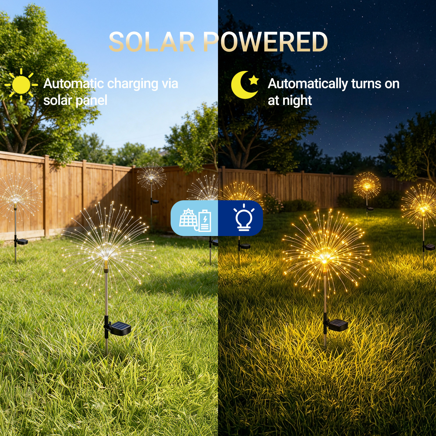 TEMU 2/4/8pack Solar Lights For Garden, Outdoor Solar Firework Pathway Lights, Ip44 Copper Wire Auto-charging Pathway Stakes, Fairy Garden Decor
