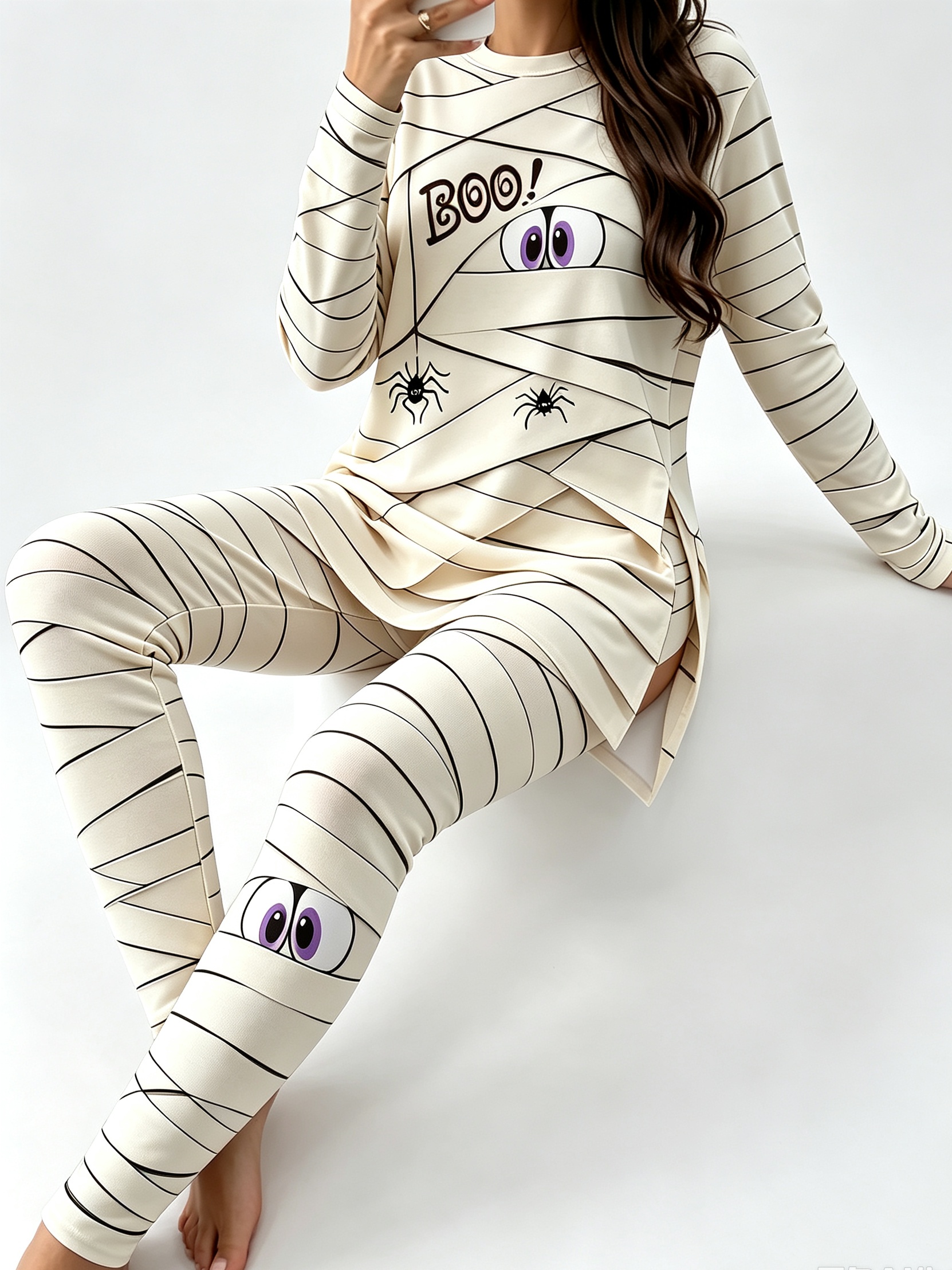 women halloween   boo   graphic stretch leggings halloween party casual loungewear pants for daily   wear top not included not a set