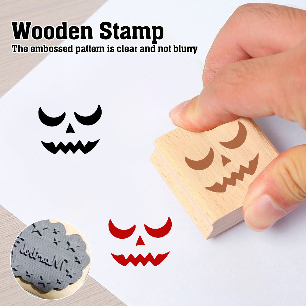 Halloween Jack-o'-Lantern Face Wooden Stamp for Crafts