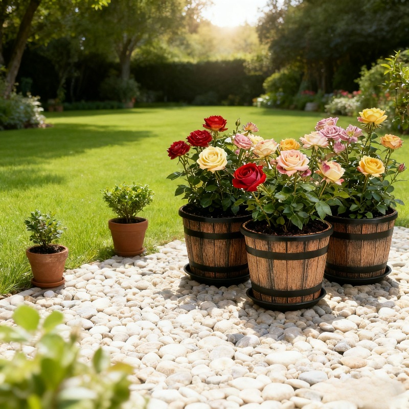 6pcs Wooden Resin Planter Set (includes 3pcs Planters And 3pcs Trays), 7.87 Inches (. 20cm) With Drainage Holes And Water Tray, Plastic Planters With Wooden Gardening Gift Home Decor