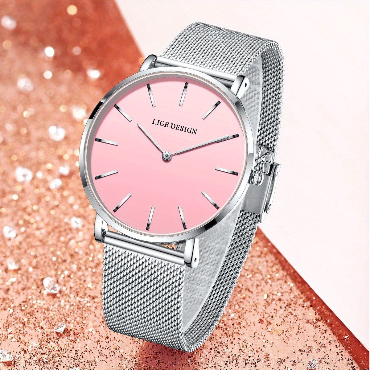 Womens Minimalist Quartz Watch Stainless Steel Mesh
