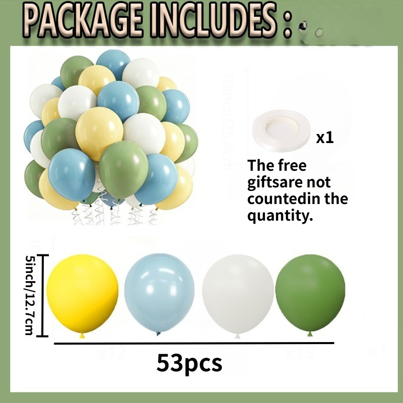 TEMU 53-teiliges Ballon-Set im Boho-Stil (mit Schlaufe), (inklusive 5 Zoll in Gelb, Olivgrün, Weiß und Blau), geeignet für Partys, Geburtstagsfeiern,