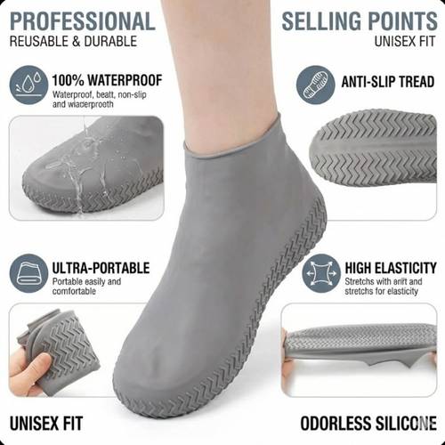 1 pair thickened silicone waterproof shoe covers anti slip wear resistant sole unisex portable outdoor waterproof anti dirt covers