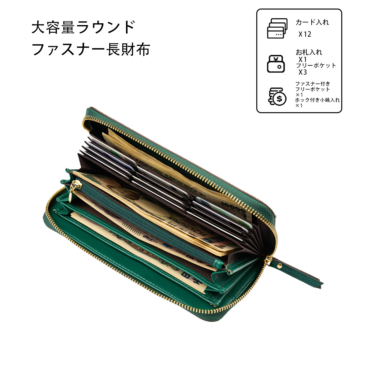 【ヴィンテージスタイル】レディース ロング クロコダイル柄 ウォレット | カード 複数、安全な留め具付きコインポケット、ファッションアクセサリー、高級感、本革、ジップポケット、ナイロン 商品詳細 5