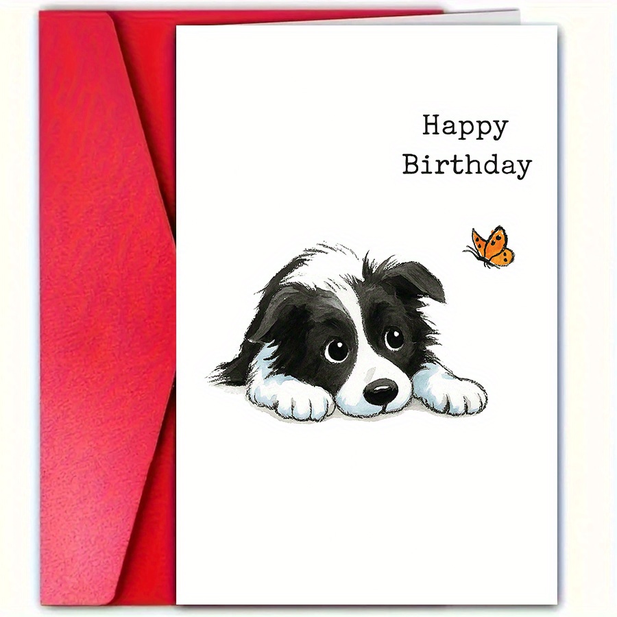 TEMU 1 Birthday Card For Dog Lovers - Adorable Border Collie With Design, Name/message - English Pet-themed Birthday And Special Occasion Card