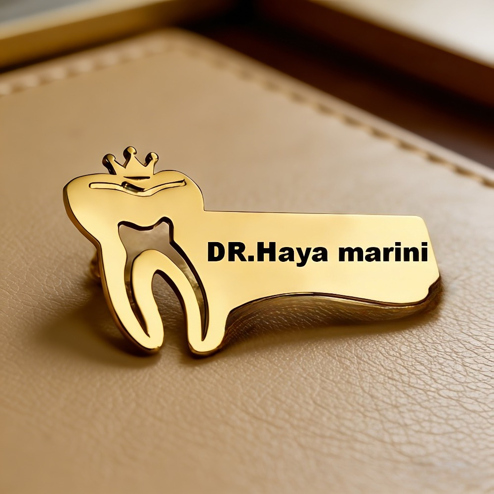 TEMU Custom Black Label Name Simple Dentist Badge, Personalized Pin, Fashionable Minimalist Popular Pin, Doctor Student Nurse Accessory Pin, Simple