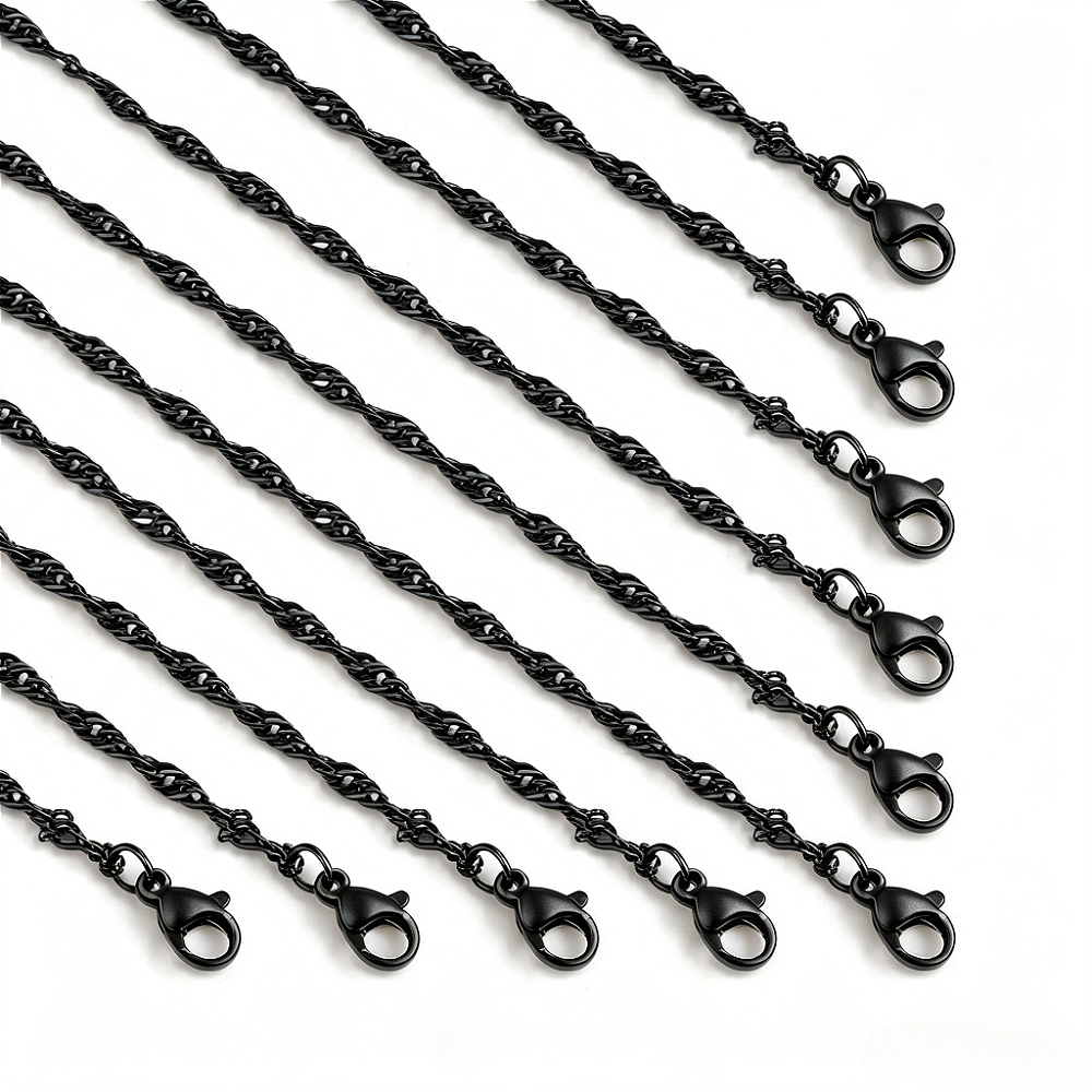Trendy Black Twisted Rope Braid Chain Necklace