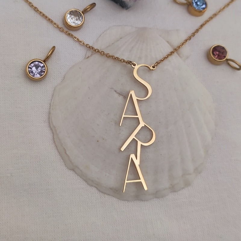 TEMU Stainless Steel Dangle Calligraphy Name Necklace Personalized Nameplate Pendant, Custom Initial Jewelry, Drop Name Charm Gift