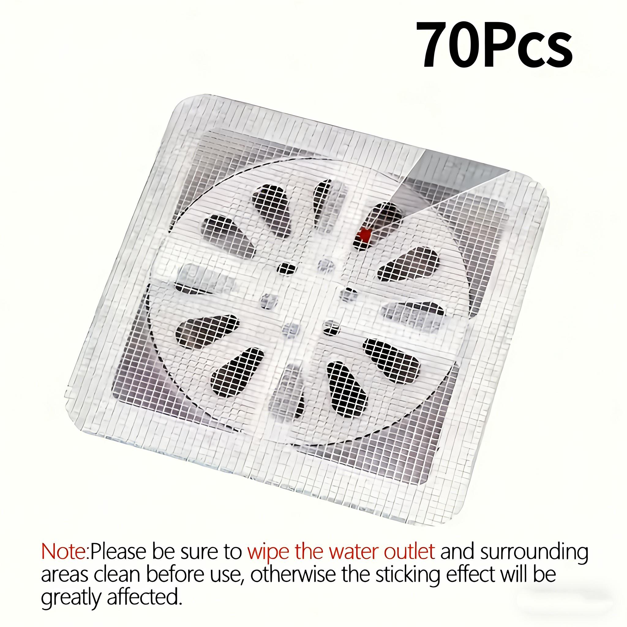 TEMU Paquete de 70 filtros de pelo para baño, pantallas de filtro para desagüe de inodoro, pegatinas autoadhesivas desagotables para desagüe de piso
