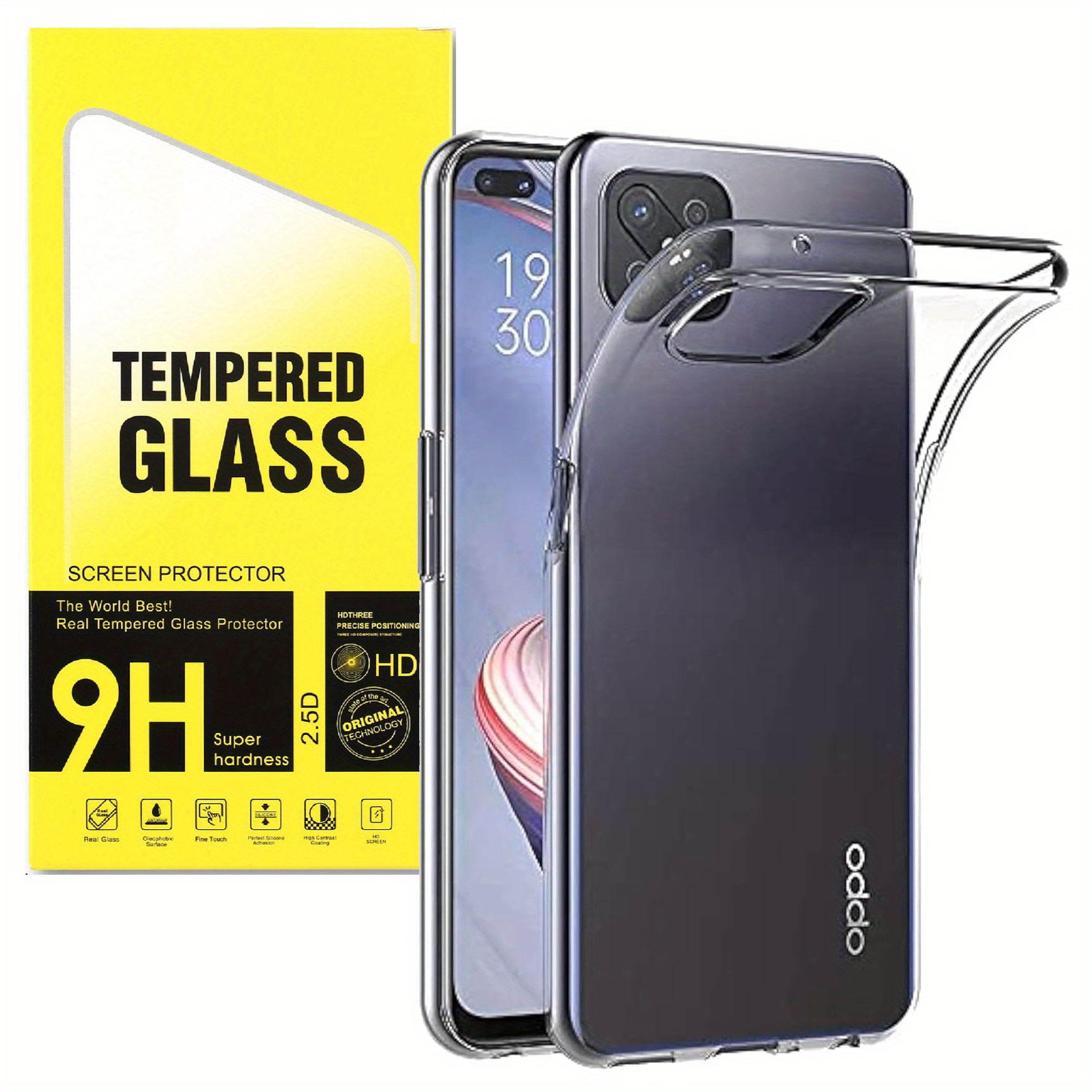 TEMU Phone Case - Protective Case For Oppo Reno4 Z 5g / A92s, Including 2 Tempered Glass Screen Protectors, Featuring A Slim