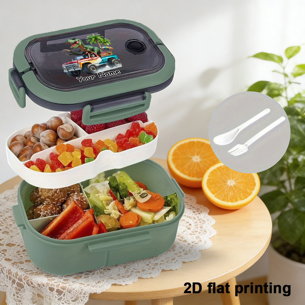 TEMU 1pc Customizable Lunch Box Bento Box, Dinosaur Off-road Vehicle Themed Cartoon Printing, Ideal For Back To School And Camping