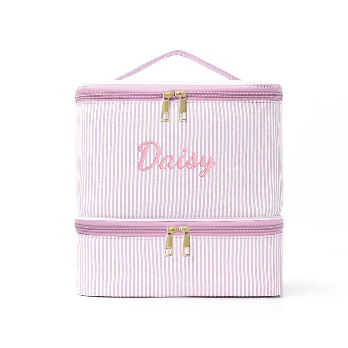 E-shop Individuell bestickte Doppelschicht-Streifen-Nagellack-Organizer-Tasche für 30 Flaschen, tragbare Nagelpflege-Aufbewahrungstasche mit