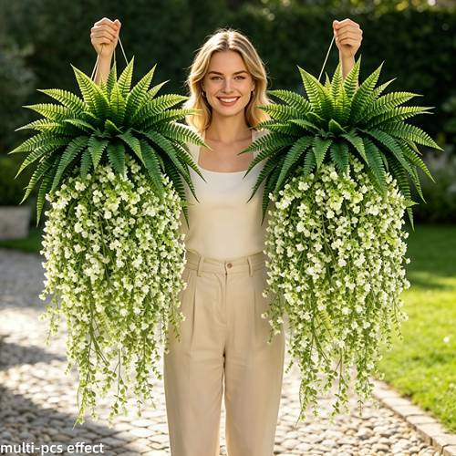 imagem do item 2 peças de de boston artificial com arranjo de flores artificiais, artigos para casa e cozinha, adequado para decoração suspensa /externa, decoração de quarto, decoração de casa, decoração de jardim, plantas artificiais, decoração suspensa para e de