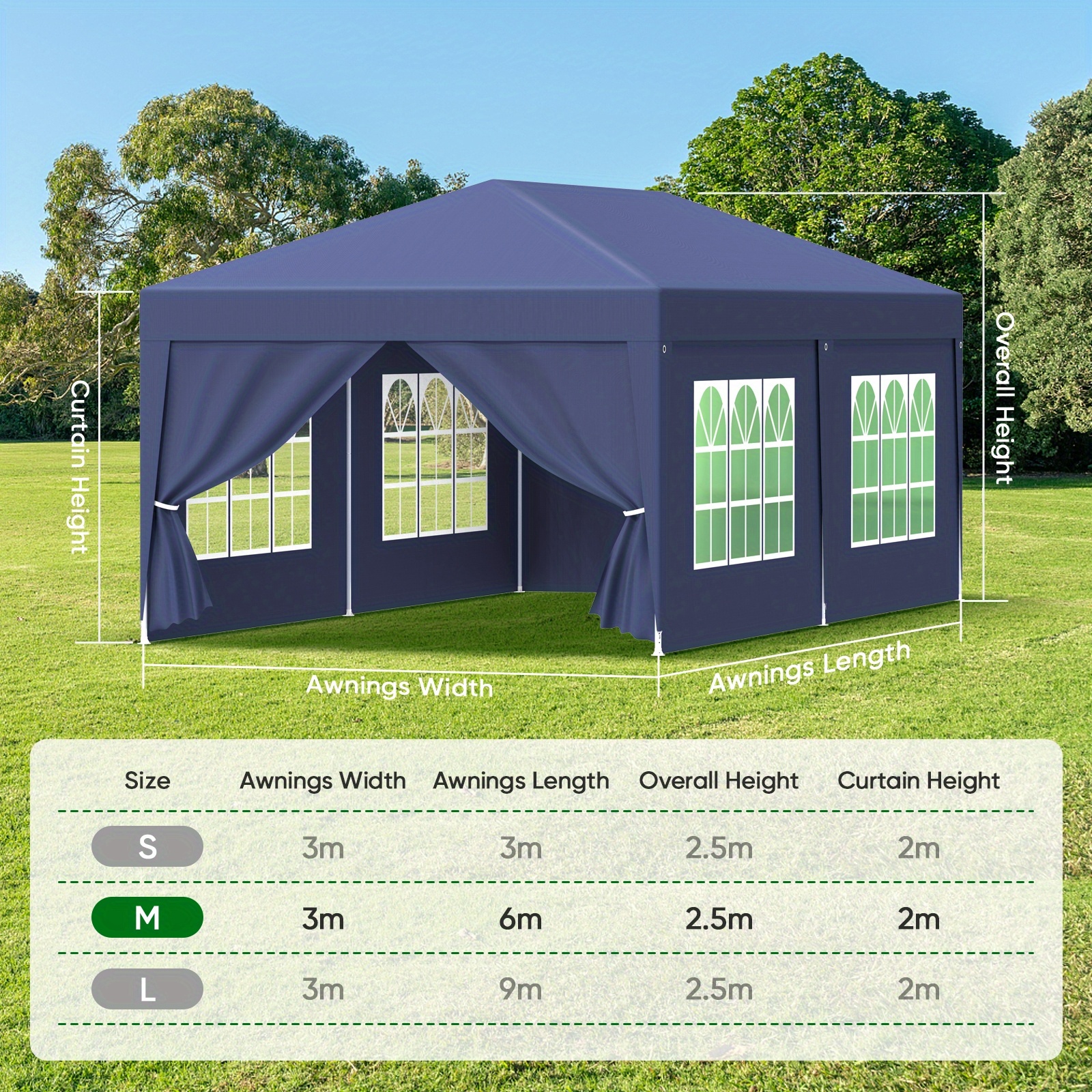 Aweioo Outdoor , Party Tent, Foldable , 3x3m/3x6m/3x9m, With And Windows, Durable And Stable, Suitable For Parties, Market Stalls, Camping And Other Occasions