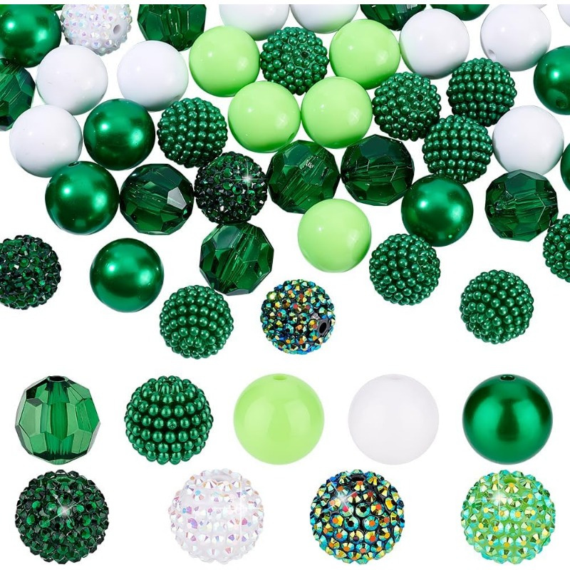 Image of 58pcs Christmas Green Beads 20mm Acrylic Beads Beads 's Day Beads Pen Beads For Pen Making Necklace Bracelet Keychain Jewelry Making Holiday, 9 Styles