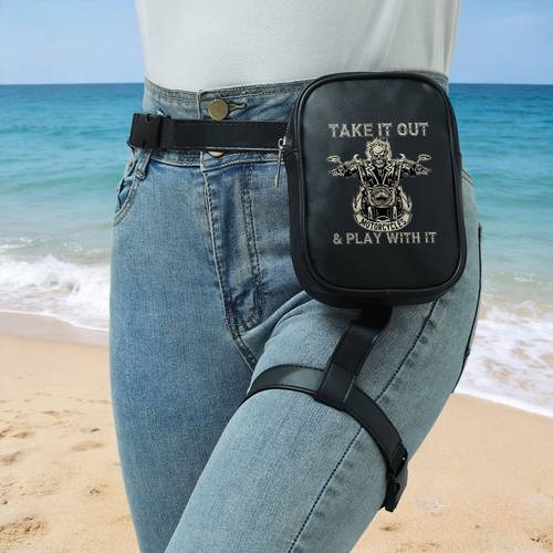 photo de l'article sac banane sur le thème de la moto, adapté pour , et de sport - mini sac de jambe à fermeture éclair avec porte-casque, porte-téléphone, pochette de fitness compacte dextérieur pour la moto (cadeau idéal)