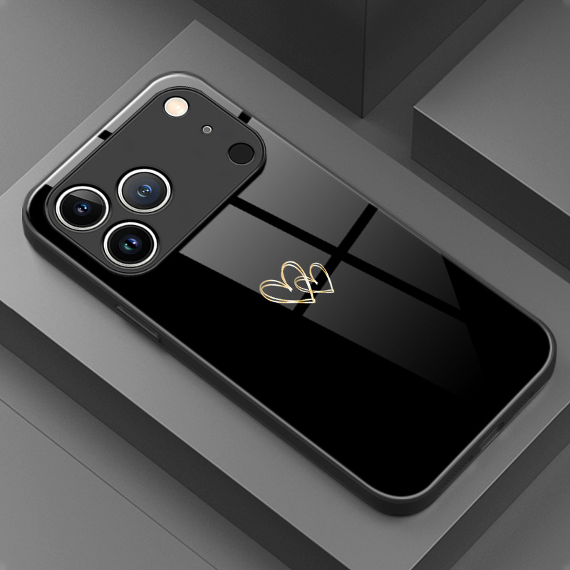 TEMU Phone Case: Minimalist Doodle Heart Pattern Glass Phone Case Compatible With Iphone 17/17 Pro Max/17 Air/16 Pro Max/16/15/14 Plus/13 Pro/12/11