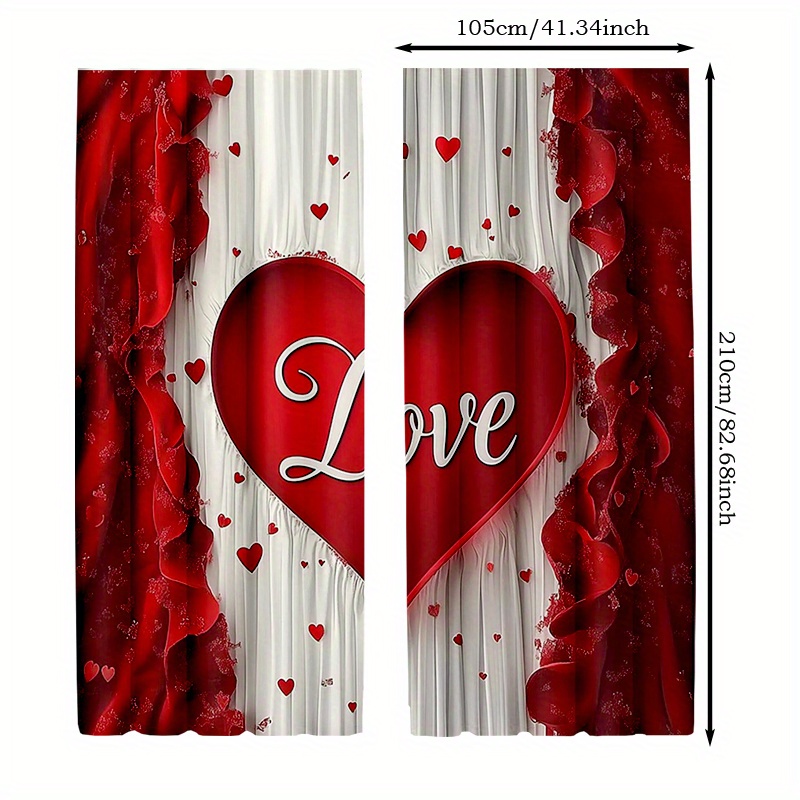 TEMU 2pz Tende Romantiche Rosse e Bianche con d'Amore - in Poliestere Semitrasparenti con Elegante Design di e Fiori, per Camera da Letto, Soggiorno,
