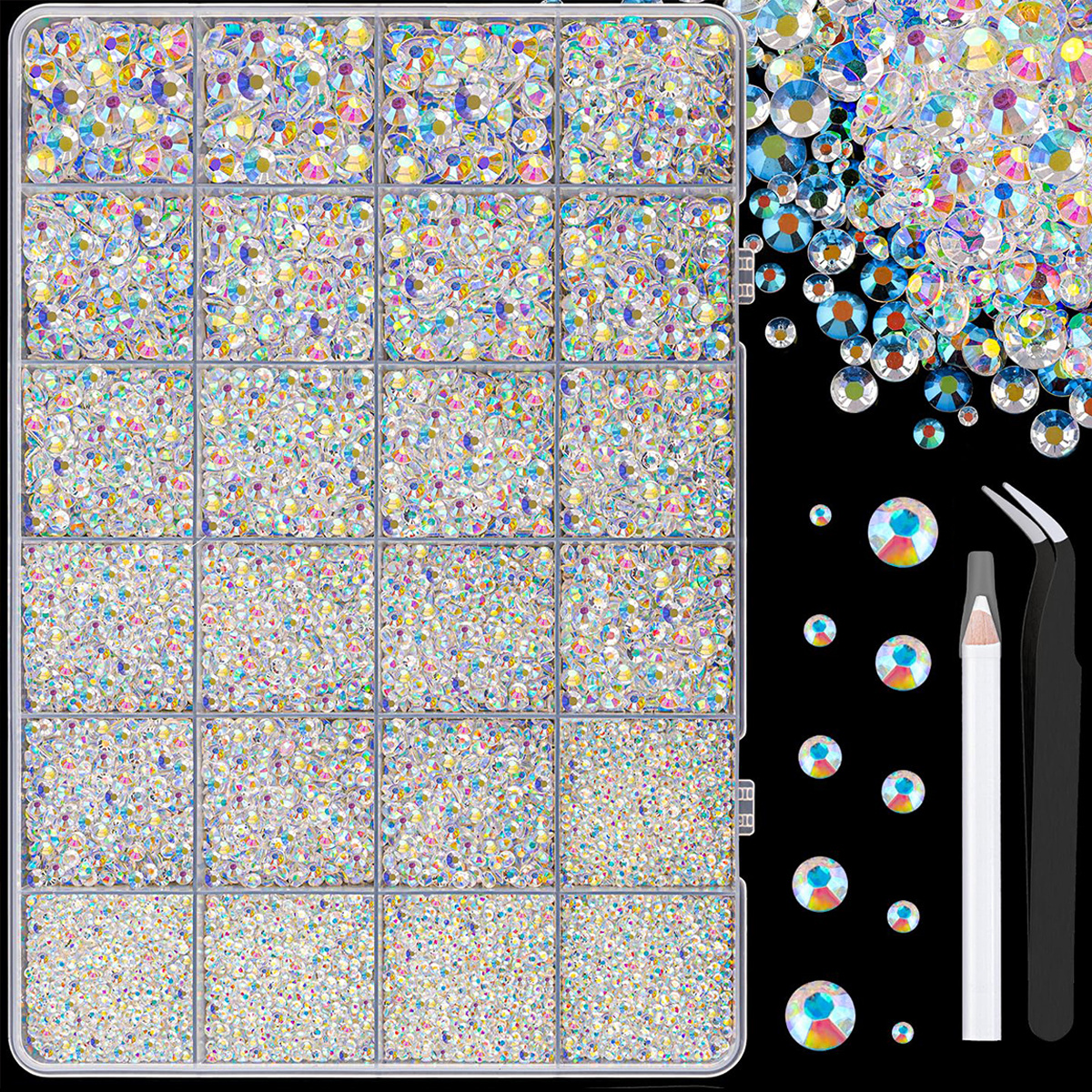 TEMU 16000pcs Resin Rhinestones Nail Decoration For Crafting, Transparent -6mm Mixed Sizes Non Hotfix Flatback Gems, Bedazzling Crystal For Craft