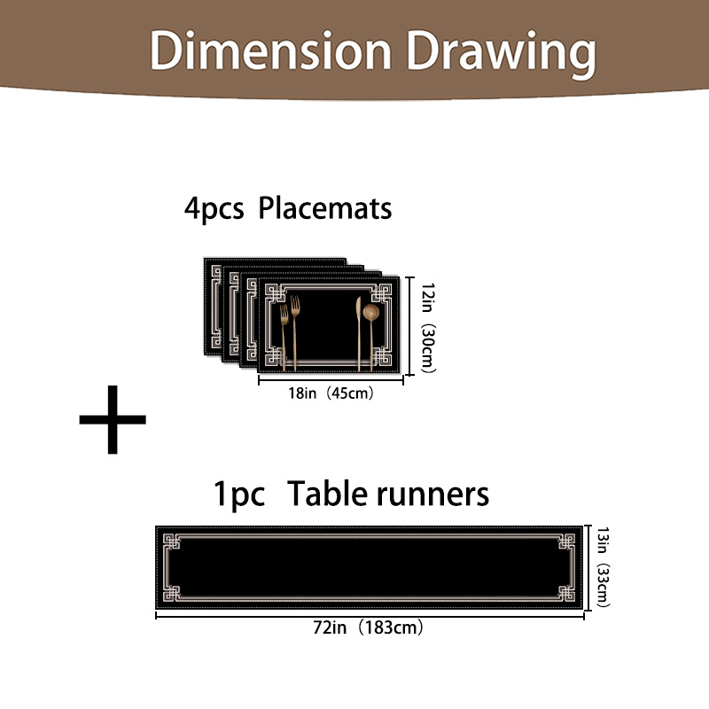 TEMU 5/7pcs, Geometric Border Table Runner And Placemat Set, Line And Pattern Table Mats, Suitable For Holiday Party Decoration, Home Kitchen Dining