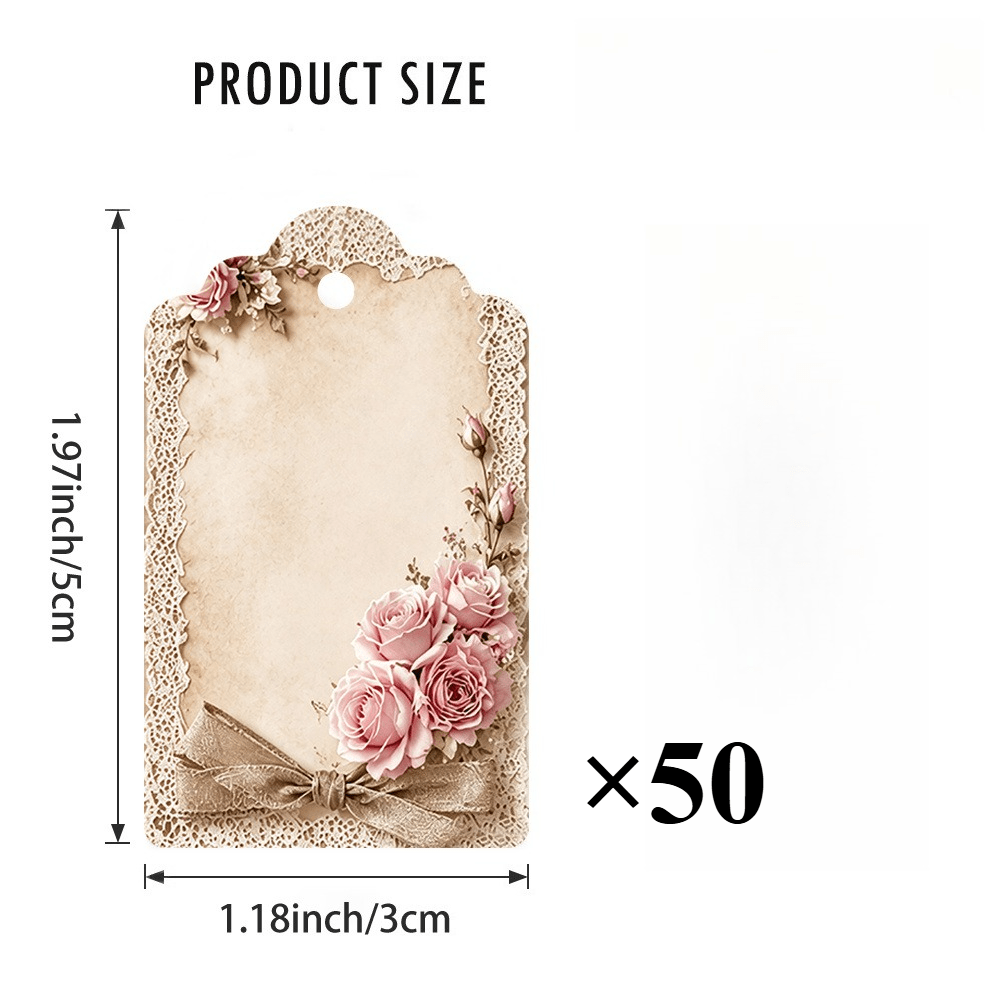 TEMU Confezione da 50 Etichette Regalo Bouquet di Rose Fatte a , Bordo in Pizzo Stampato 2D - Carta Multicolore, Adatte per Bomboniere Nuziali,