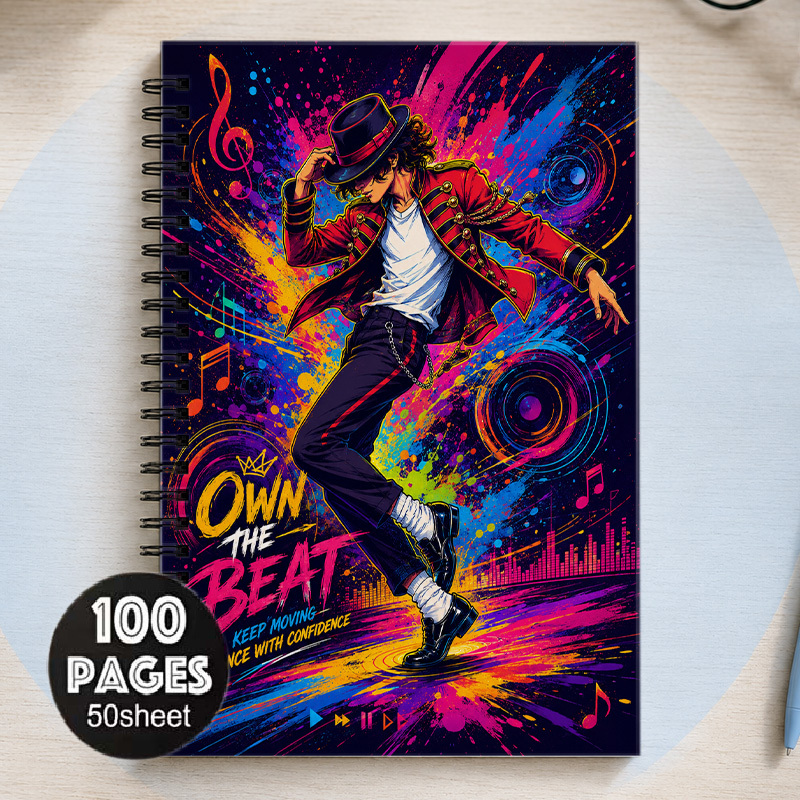 TEMU 1pc Vibrant Graffiti Style Dancer Music Theme 2d Flat Printing Pattern Spiral Notebook, Cover With High Definition Print, Inner Pages Of Quality