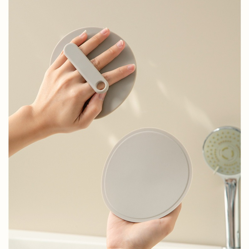 Silicone Body Scrubber with Non-Slip Handle, Round Shower Pad