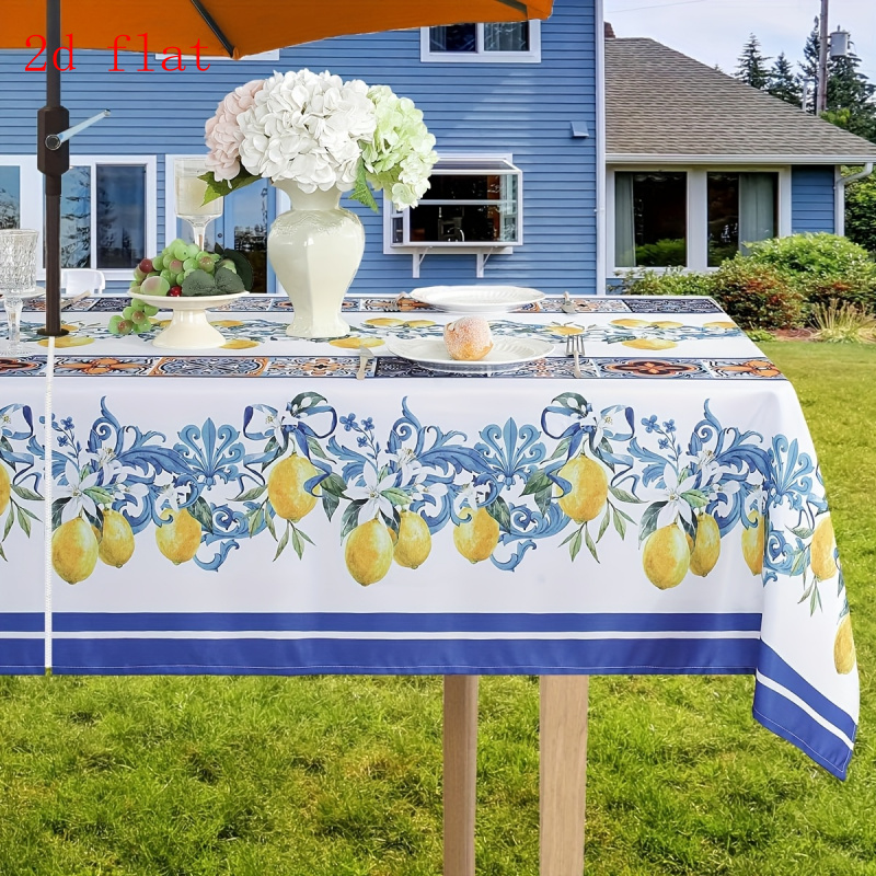 2d flat 1pc rectangular tablecloth summer outdoor tablecloth with umbrella hole and zipper   rectangular polyester table cover machine made   picnics and patio use