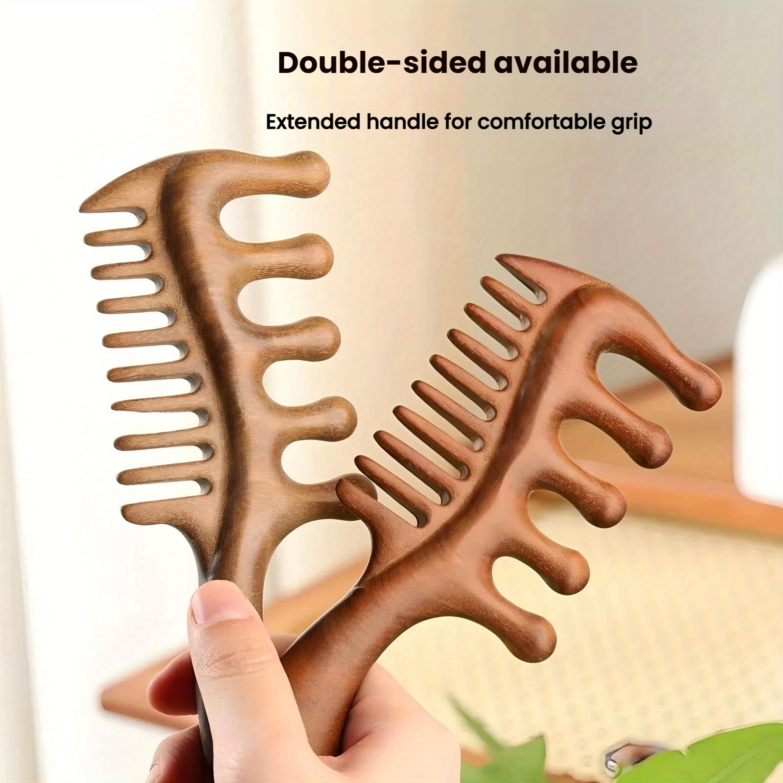 Peine de Masaje para el Cuero Cabelludo de Doble Cabeza - Herramienta Desenredante y de Masaje Meridiano con Dientes Grandes para Cabello Normal, Plástico Duradero con Mangos Ergonómicos para la Circulación Sanguínea y Reducción del Desprendimiento