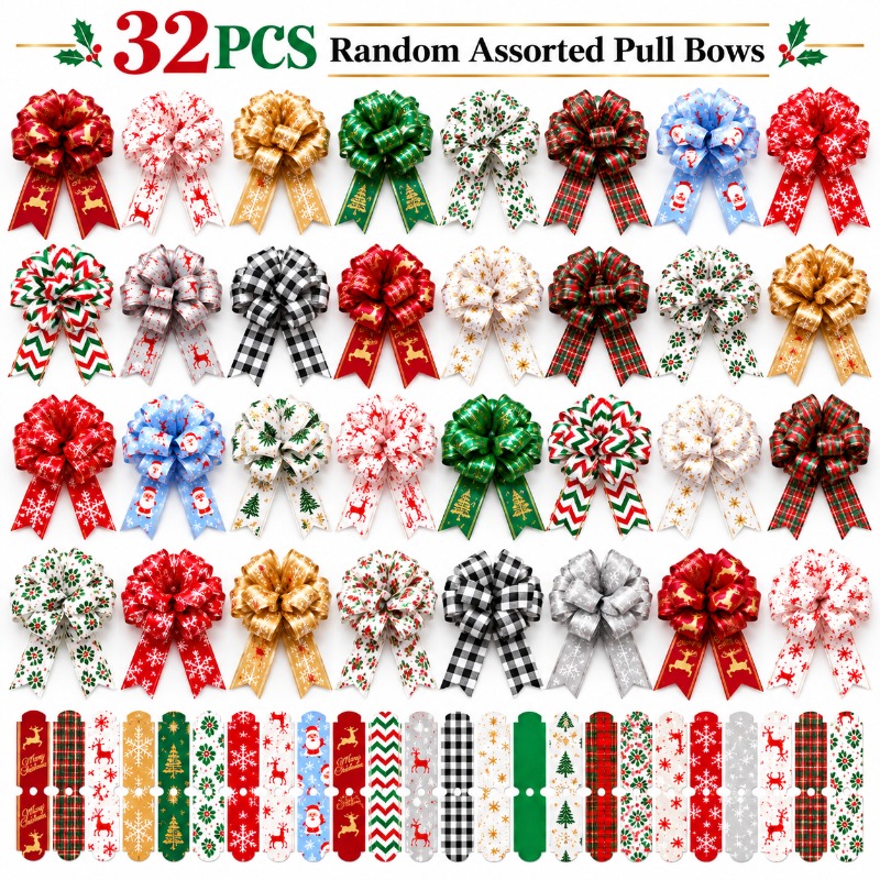 TEMU 32 Christmas Bows, Holiday , Pre Tied Decorative Bows For Gift Packaging, Christmas Trees, Flower Garlands, And Party Decorations