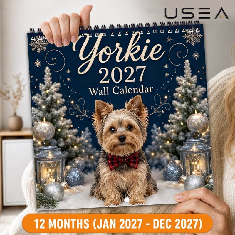 TEMU Calendrier mural 2027 Calendrier mural Yorkie 2027, Agenda mensuel mural suspendu 12 mois avec reliure spirale à double fil, Thème de Noël,