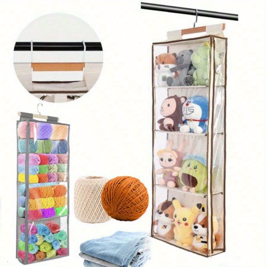 Image of Suspended Yarn Organizer Featuring 4 Spacious Pockets With Zippers, Transparent Storage Bag For Hats
