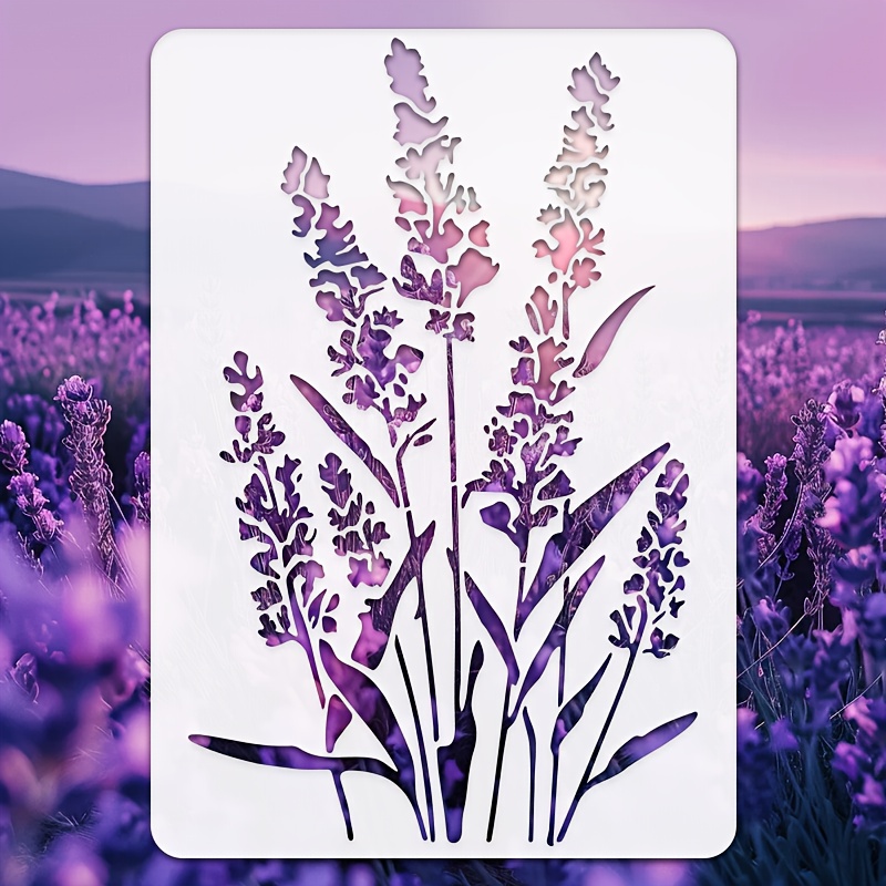 Image of Reusable Lavender Stencil 11.7x8.3 Inches Diy Craft For Painting On Tiles, Fabric, Floors, Walls, And Elegant Decor