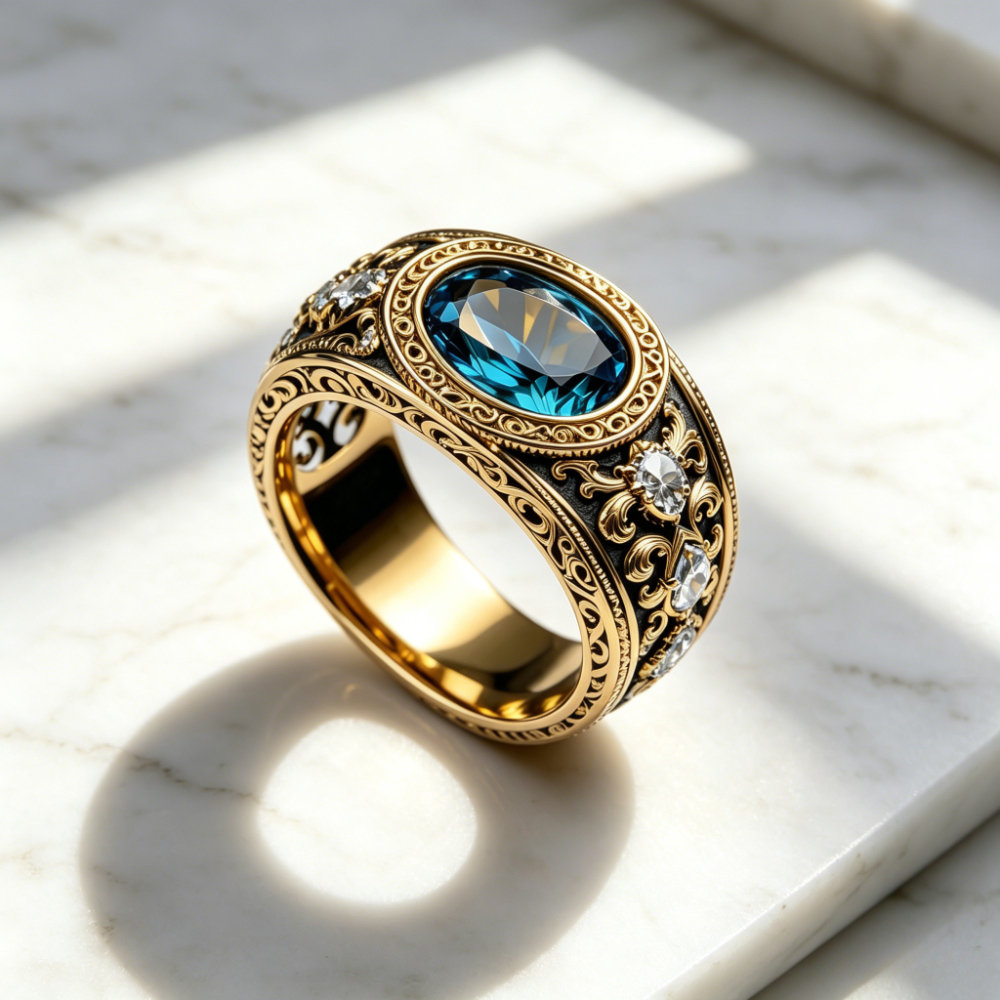 Stylish Oval Synthetic Sapphire Ring for Men and Women