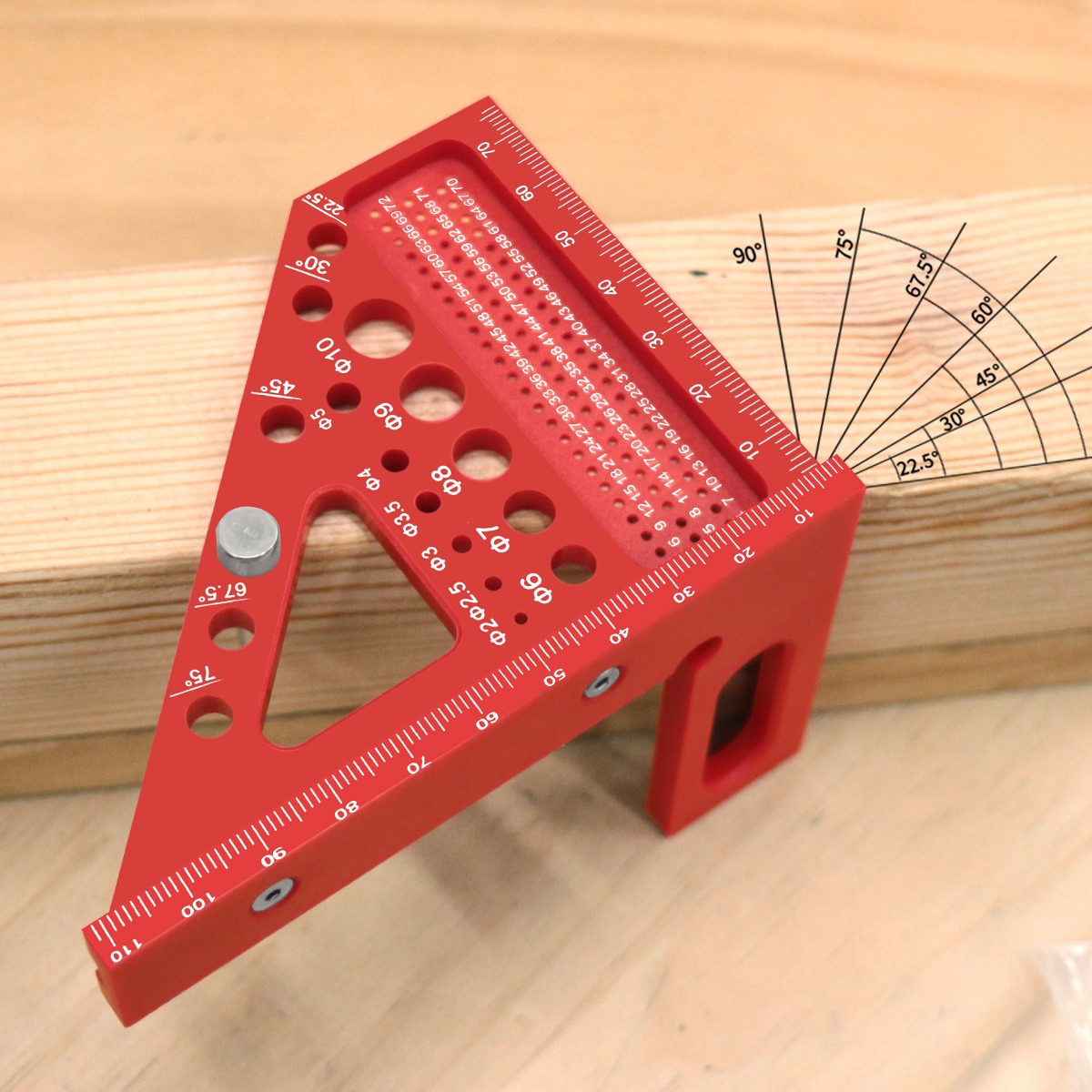 Escuadra de Carpintero ABS con Transportador y Regla de Medición 3D Multiángulo y Funciones de Marcado con Pin Antipérdida para Carpintería y Construcción Precisas - Herramienta de Diseño de 22.5°-90°