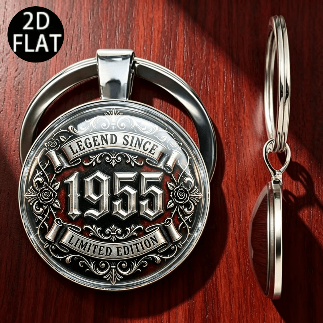 TEMU 2D-Flach, 2D-Flach Vintage 1955 Schlüsselanhänger, Mode-Dekoration für Damen Herren, Dekoration für - Autoschlüssel, geeignet für Vatertag,