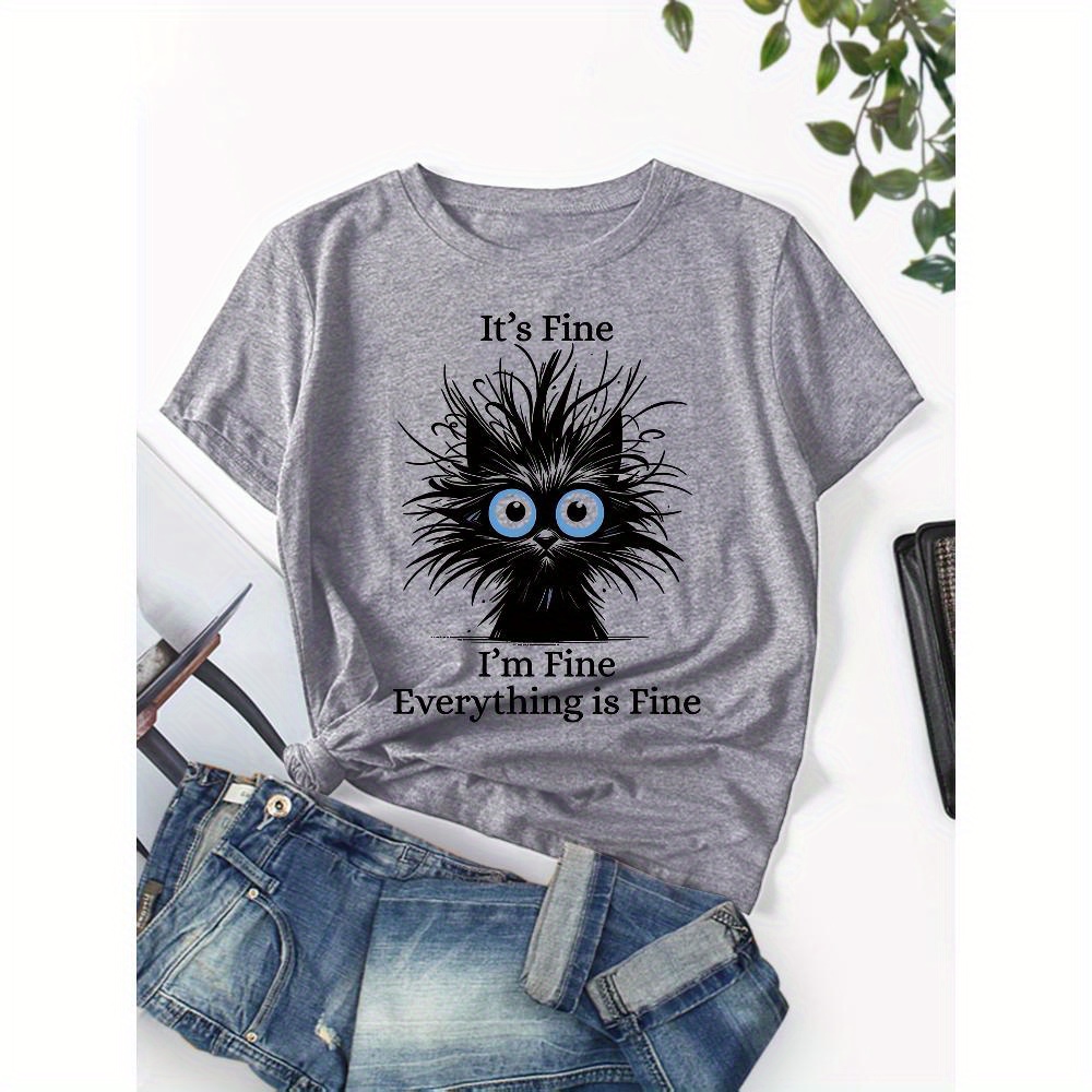 TEMU Women's Funny Graphic Tee - Light Blue Casual Everyday Shirt With Quote, Soft Breathable Polyester Top For Women - Machine Washable Everyday Outfits, Tshirt, Whimsical Design