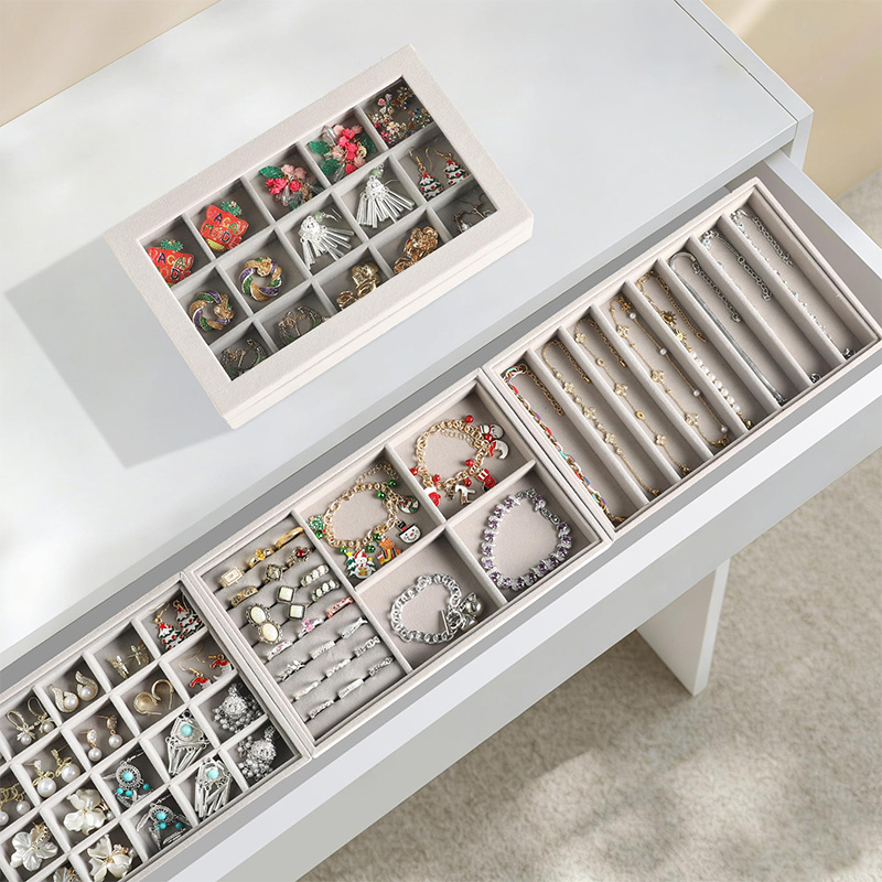 4pcs Stackable Jewelry Trays with Glass Lid