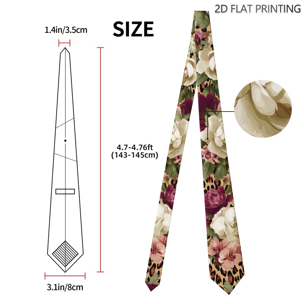 TEMU 1pc Leopard Print Necktie With Flower Patterns - Suitable For Valentine's Day Gifts, Anniversaries, Weddings & Special Occasions - Stylish Tie