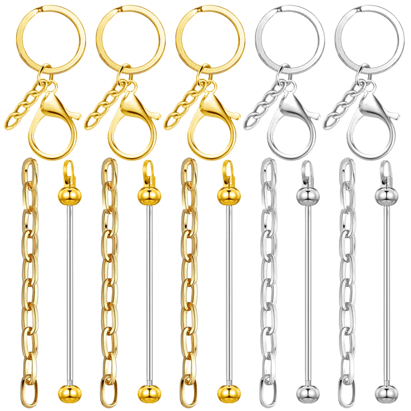 TEMU 15pcs Beadable Double-rod Keychain Bars - Diy Silvery Blank Beadable Keychains - Beaded Keychain Making For Diy Gift, Diy Wallet Making