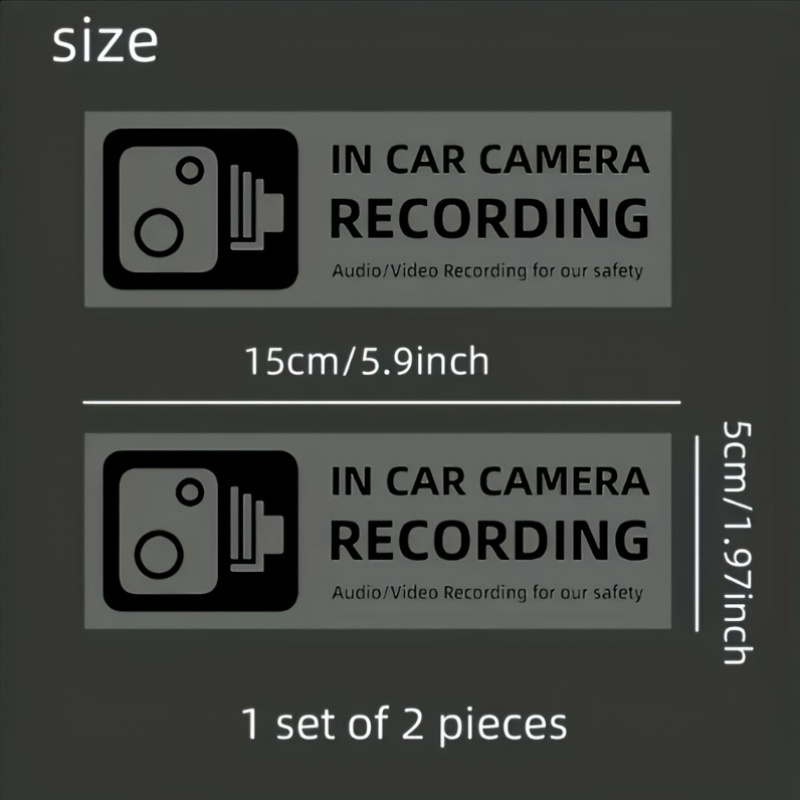2pcs Car Camera Warning Stickers, Color Recording Warning Stickers, Reminder Stickers, Black And White Warm Reminder Slogan Identification Sign Labels